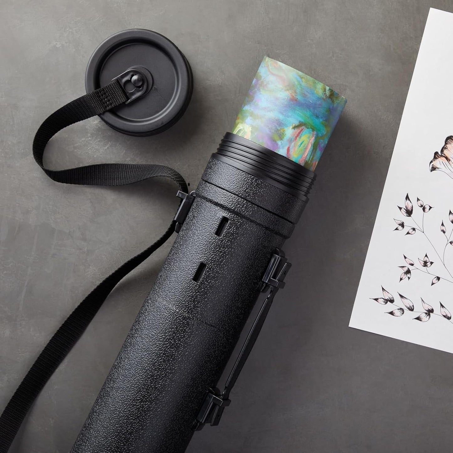 Juvale Storage Tube - 30-49 in Extendable, 5 in, Black - For Posters, Blueprints & Maps - Art Storage & Poster Tube Holder with Strap