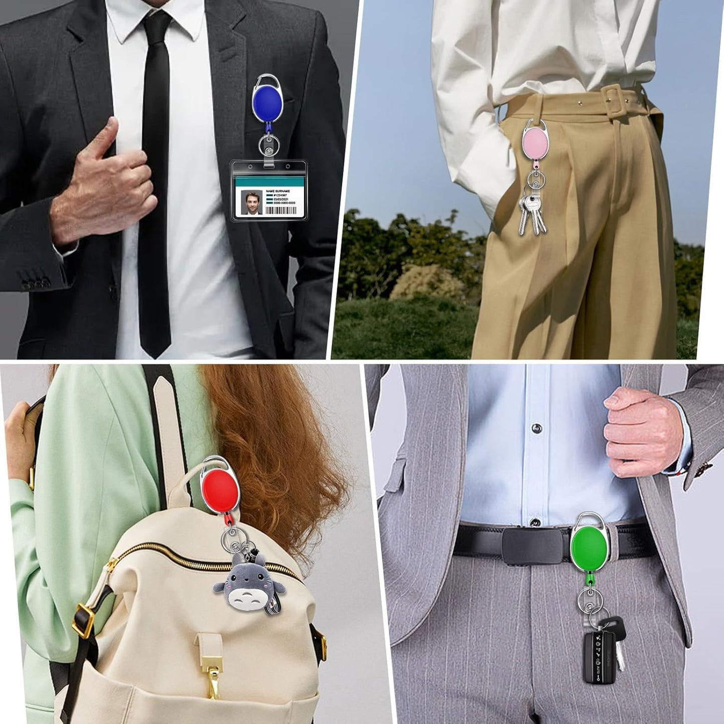 60 Pack Retractable ID Badge Holder Badge Reel with Carabiner and Belt Clip Badge Reels Retractable with Key Chain for Office Worker Doctor Nurse, Assorted Color