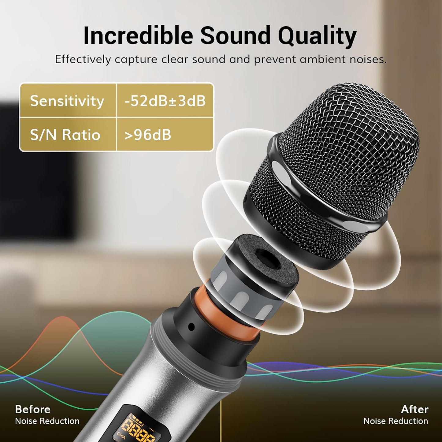TONOR Wireless Microphones, Metal Dual Professional UHF Cordless Dynamic Mic Handheld Microphone System for Home Karaoke, Meeting, Party, Church, DJ, Wedding, Home KTV Set, 200ft, TW-820 Silver