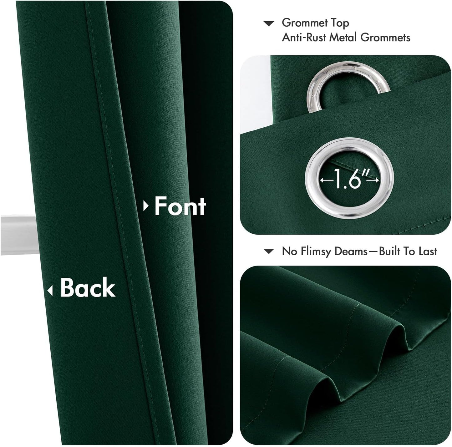 MIULEE Hunter Green Blackout Curtains for Bedroom Living Room 90 Inches Long 2 Panels, Thermal Insulated Room Darkening Drapes Solid Grommet Top Noise Reduction Emerald Green Curtains 40x90 Inch