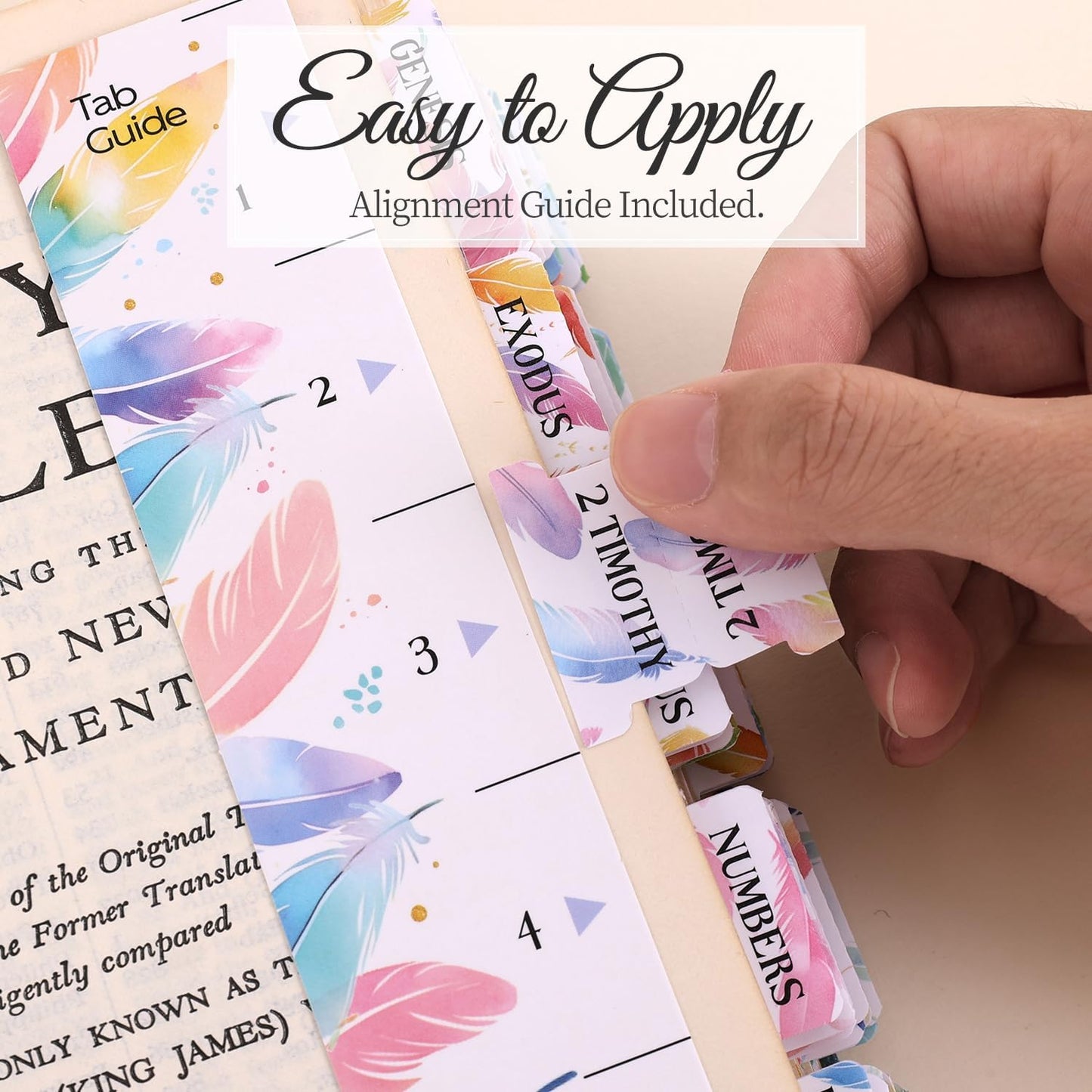 Bible Tabs For Women, 66 Large Print Laminated Bibles Chapters Index Tabs and 39 Blank Dividers Sticky Labels, Cute Beauty Feather Bible Study Supplies, Journaling Accessories, Christian Gifts for Men