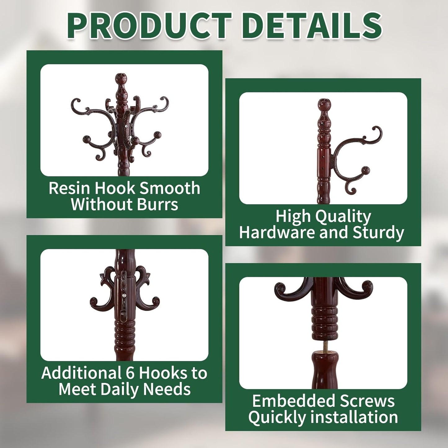 Wooden Coat Rack Stand, Vintage Wood Coat Rack Freestanding with Sturdy Triangle Base, Classic Coat Racks with 14 Hooks, Natural Birch Wood Coat Tree Hanger Stand for Entryway,Office