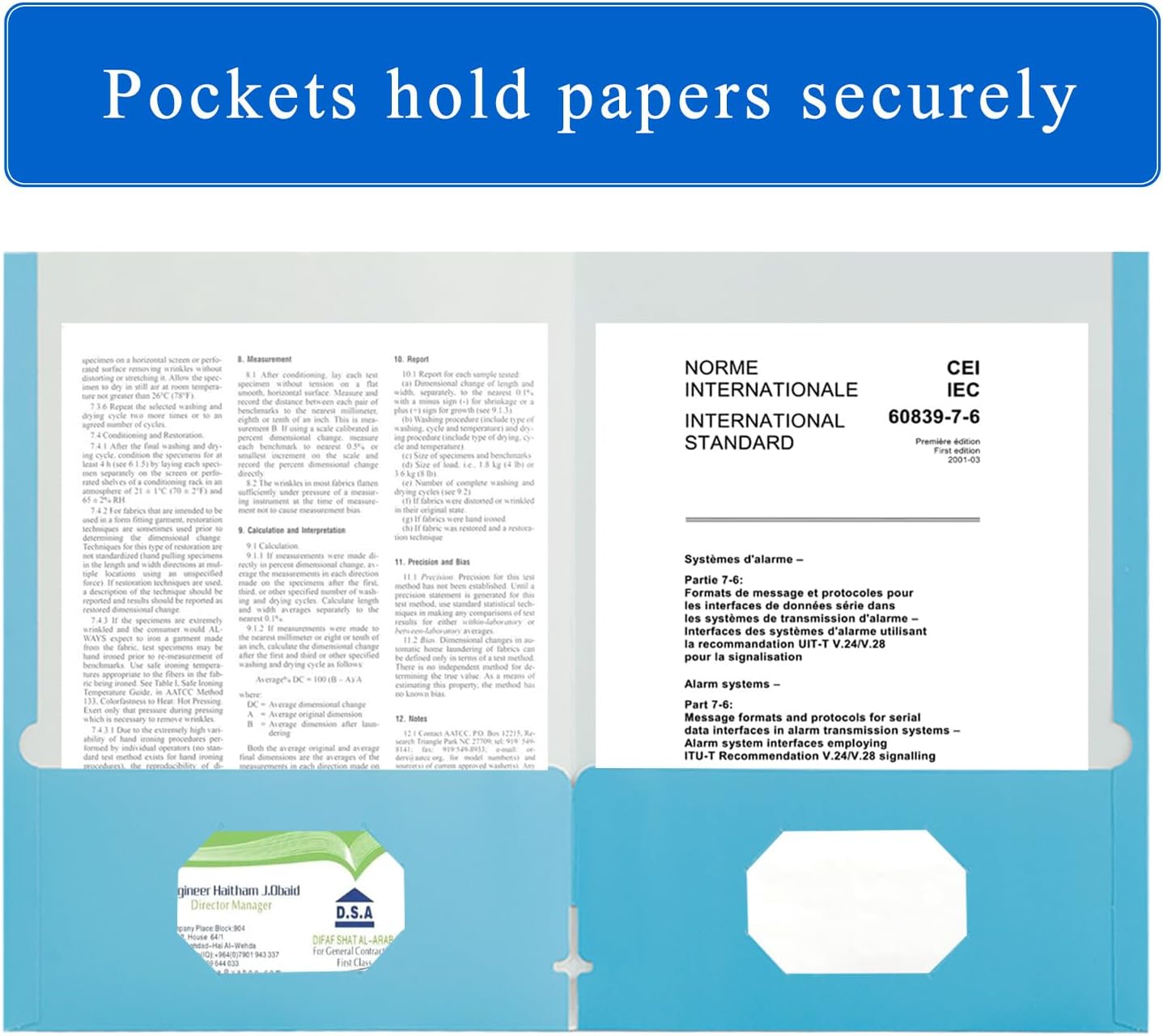 Zzrywuty File Folders with Pockets Letter Size, 50-Pack Paper Folders with Card Slot, Two Pocket Folders for School Students, Businessmen, Home and Office Workers（Light Blue）