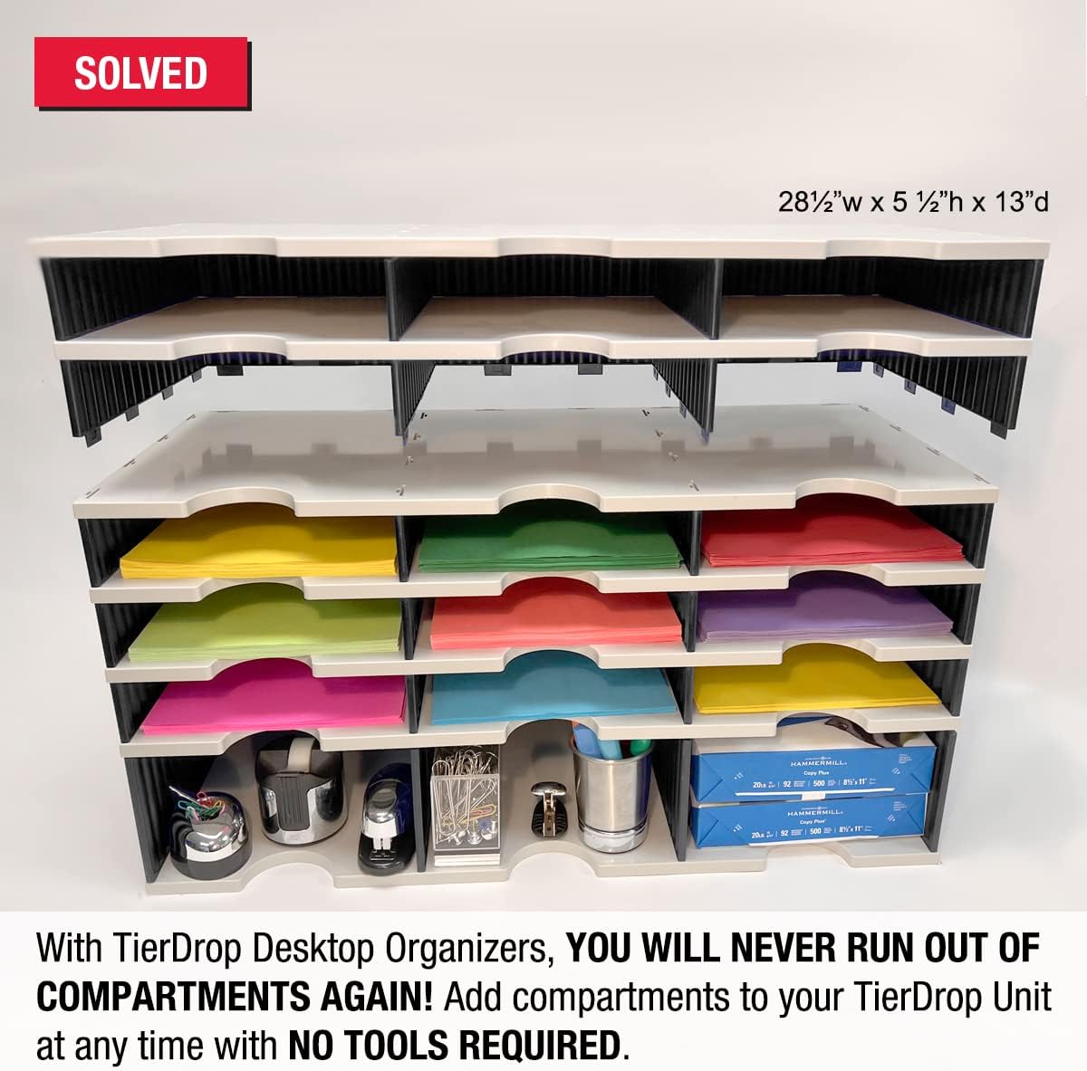 Ultimate Office TierDrop Standard 6-Compartment (add-on Module) - Sorts Documents, Forms & Mail - Durable Construction Features Expandable, Modular, No-Tool Assembly Design (Gray w/Black)