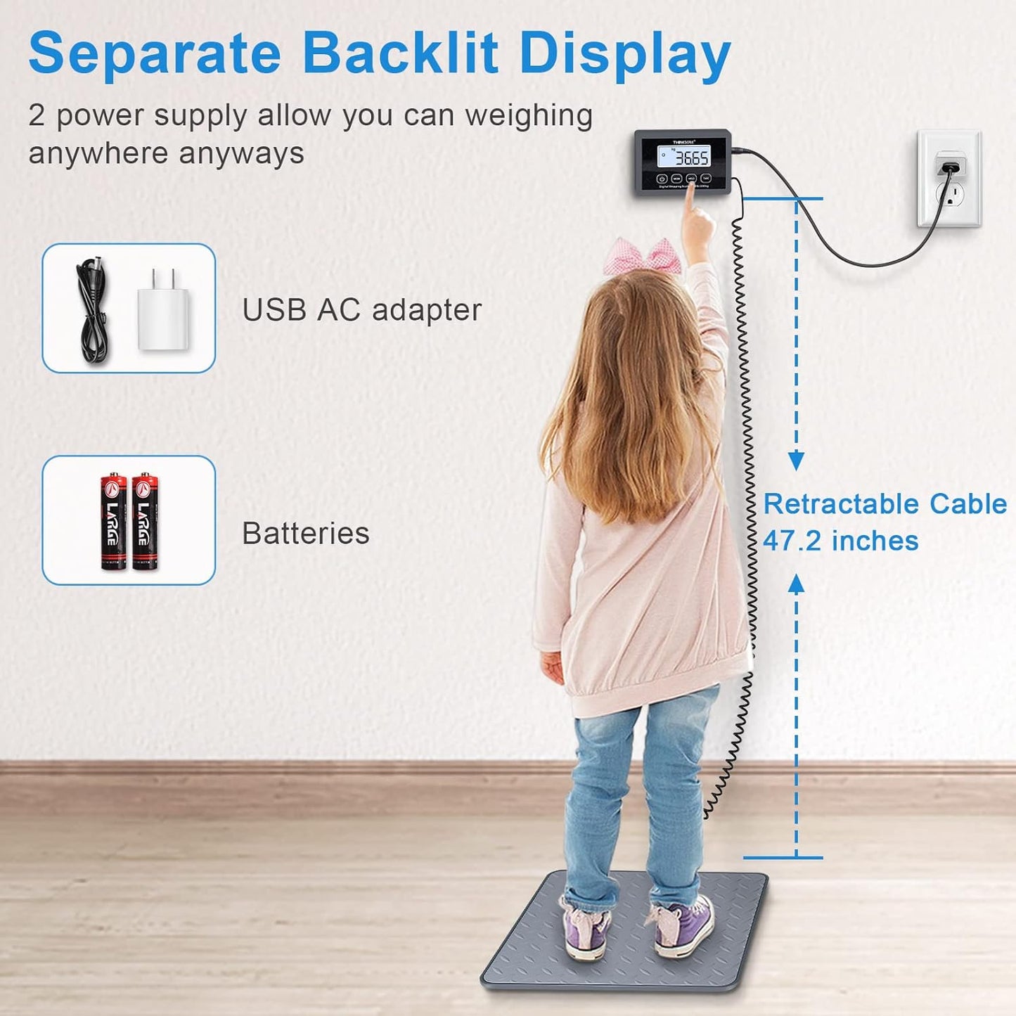THINKSCALE Shipping Scale, 440 lbs/1 oz Highly Accurate Postal Scale with Hold/Tare/LCD Display, Lightweight Digital Postage Scale for Packages/Luggage/Post Office/Dog, Battery & AC Adapter Included