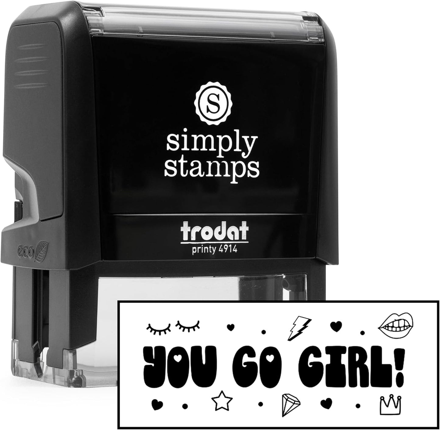 Custom Self-Inking Stamps | 49 Designs | Fun Phrases | Grading Made Easy | Classroom, Library Book Stamps ('You Go Girl!', Large)