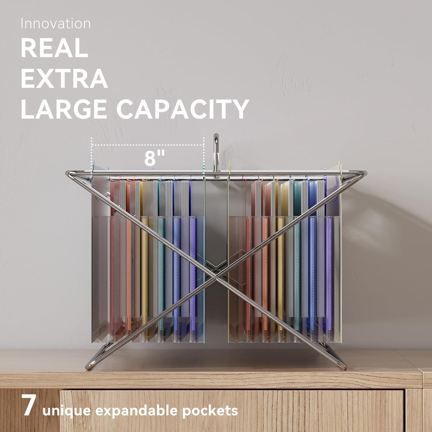 ThinkTex Plastic Expanding Hanging File Folders, 7 Innovative 1.2" Accordion Pockets, Large Capacity, Multi-Color Tabs, Letter Size for Filing Cabinet - 3 Packs 3 Colors