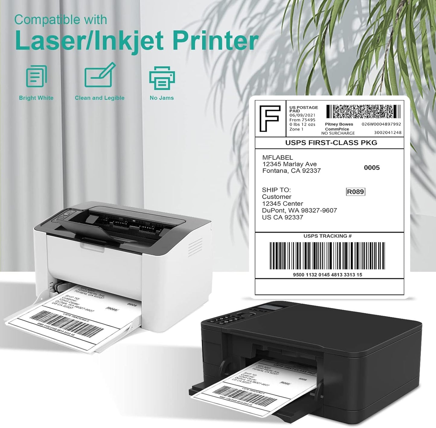 MFLABEL Full Sheet Shipping Labels 8.5x11 Inch - Matte White Permanent Adhesive Paper for Laser & Inkjet Printers (500 Sheets) - No Cut Needed Address Labels + Free 48 Fragile Stickers