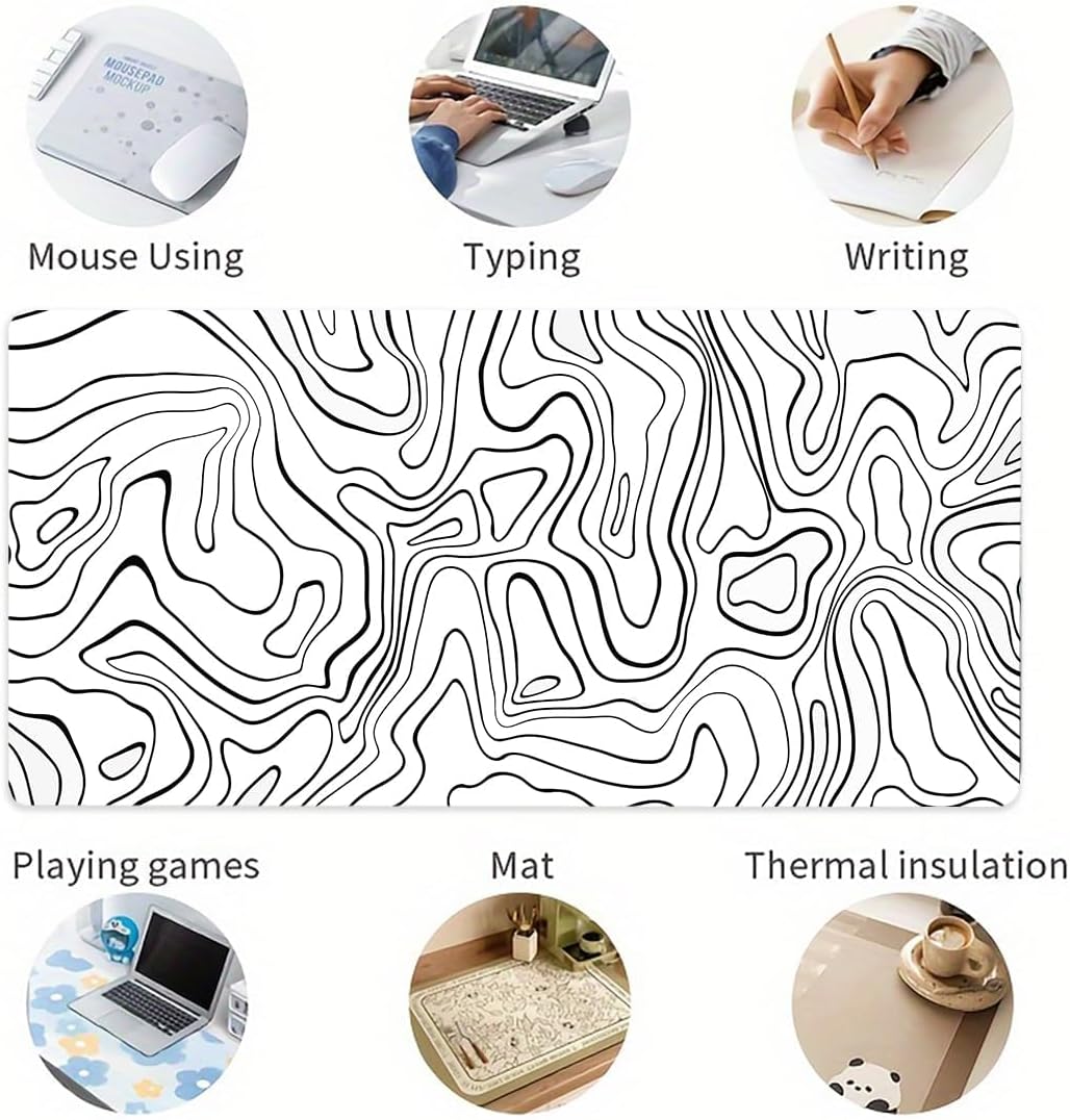 Large Mouse Pad - Gaming Mouse Pad with Stitched Edges(60x30cm), No-Slip Base, Waterproof Desk Pad for Keyboard and Mouse (Line White,23.6x11.8 inch)