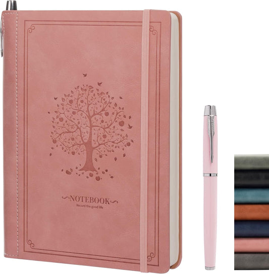 Lined Notebook Journal for Women Men 320 Pages A5 Hardcover Leather with Pen Holder College Ruled Journals for Work Note Taking Travel School Pink