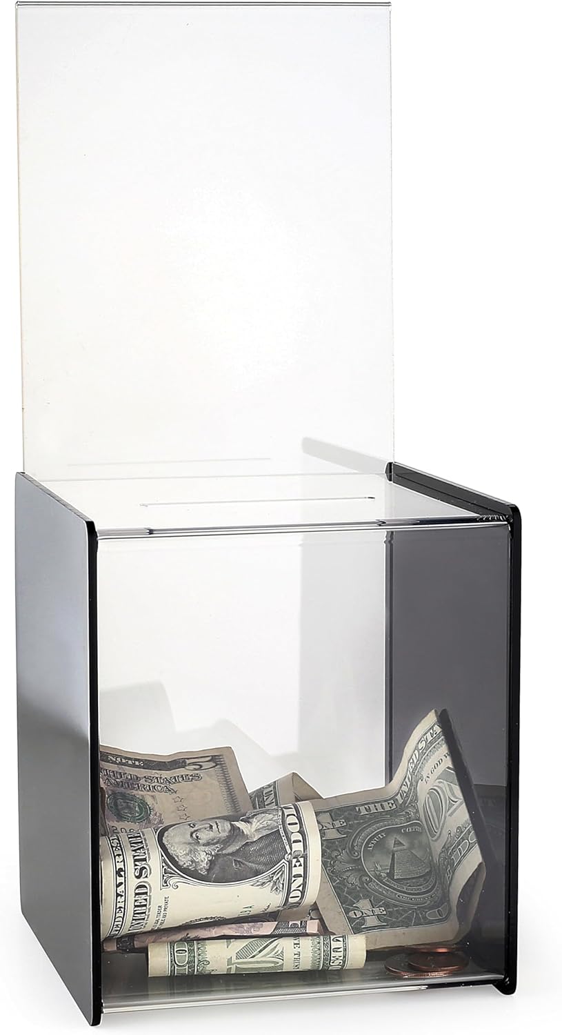 My Charity Boxes - 2 Pack - Mini Ballot Box - Ticket Box - Coin Collector - Tip Container - with 5x7 Sign Frame, for Counter Top Use (Black)