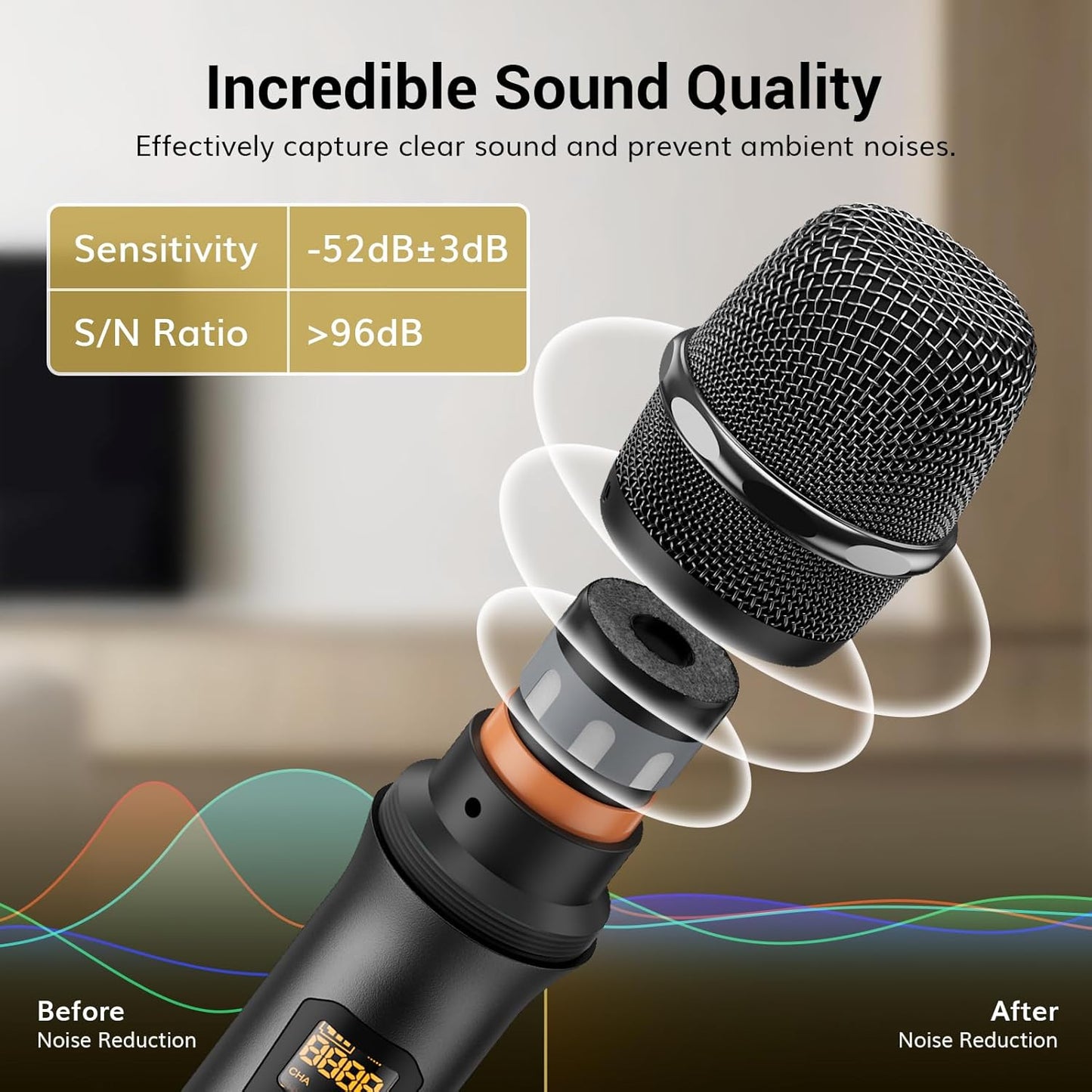 TONOR Wireless Microphone System, Professional Metal Cordless Karaoke Microphones, Handheld Dynamic Mic Set with Receiver for Party, Meeting, KTV, Church, DJ, Wedding, Singing, 200ft, TW820 Black