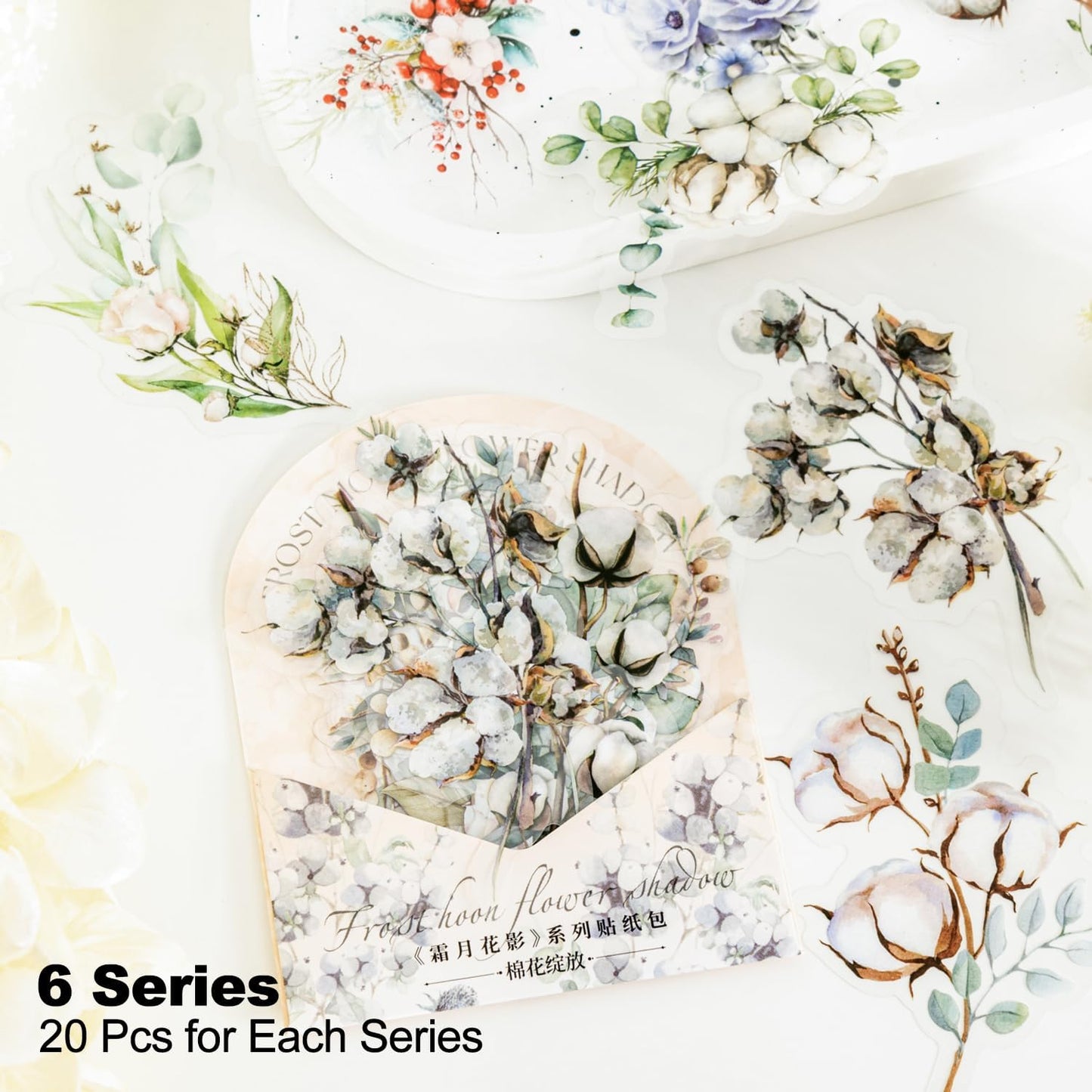 Floral Branch PET Stickers Set, 120PCS Botanical Flower Stickers for Scrapbooking, Journaling, DIY Crafts, and Art Supplies