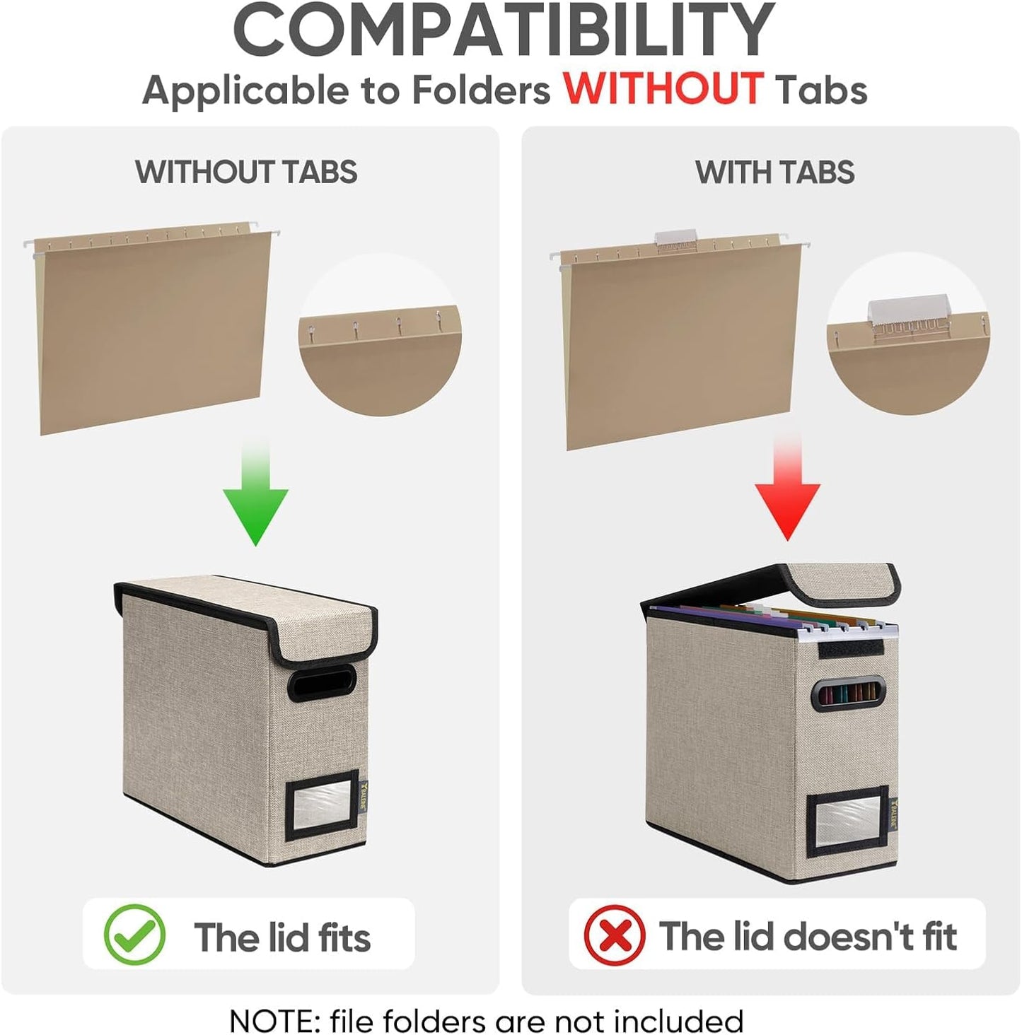 BALEINE File Organizer Box with Lid, Collapsible File Folder Organizer with Plastic Slide, Hanging File Folder Box for Office Document Storage (1 Pack, Beige, S)