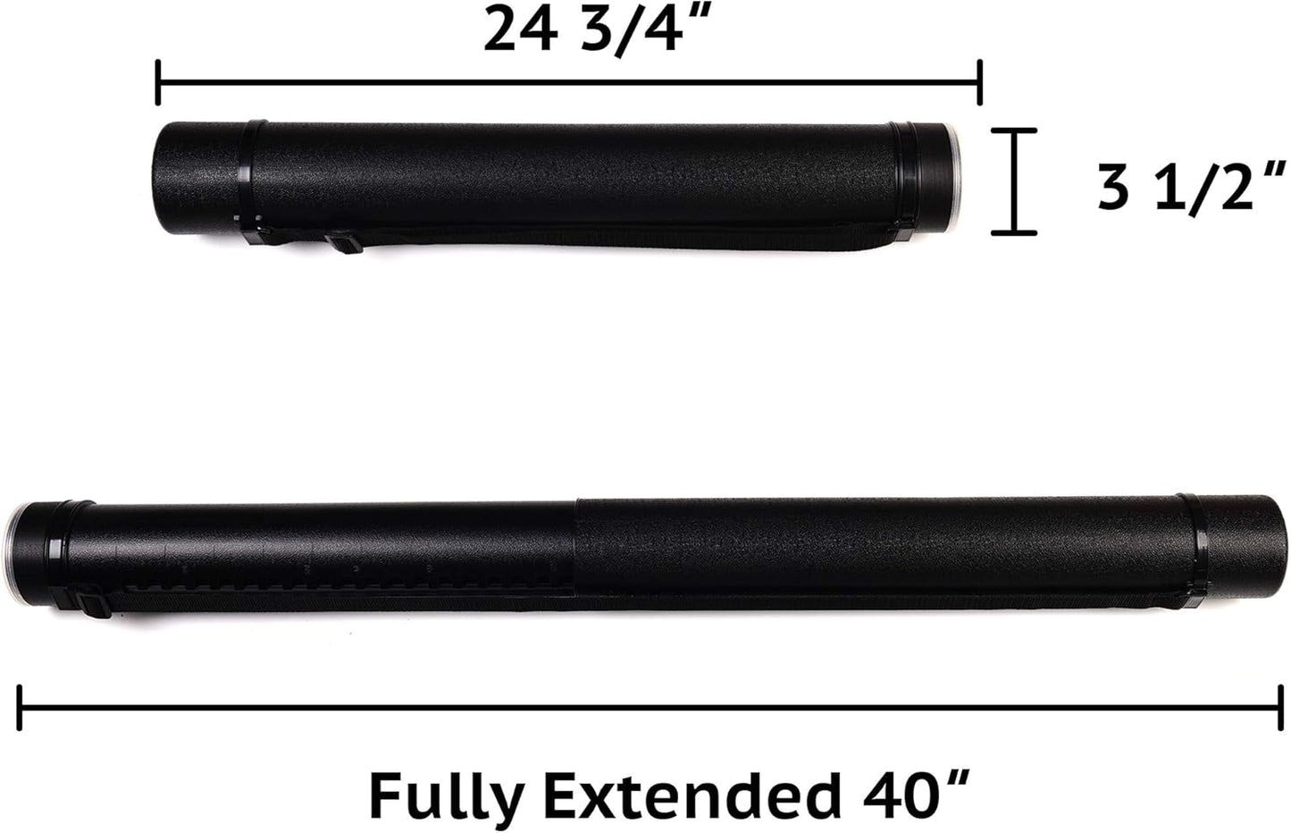 CALPALMY 2-Pack Extendable Poster Tubes Expand from 24.5” to 40” with Shoulder Strap | Carry Documents, Blueprints, Drawings and Art | Black Portable Durable Round Storage Cases with Lids and Labels