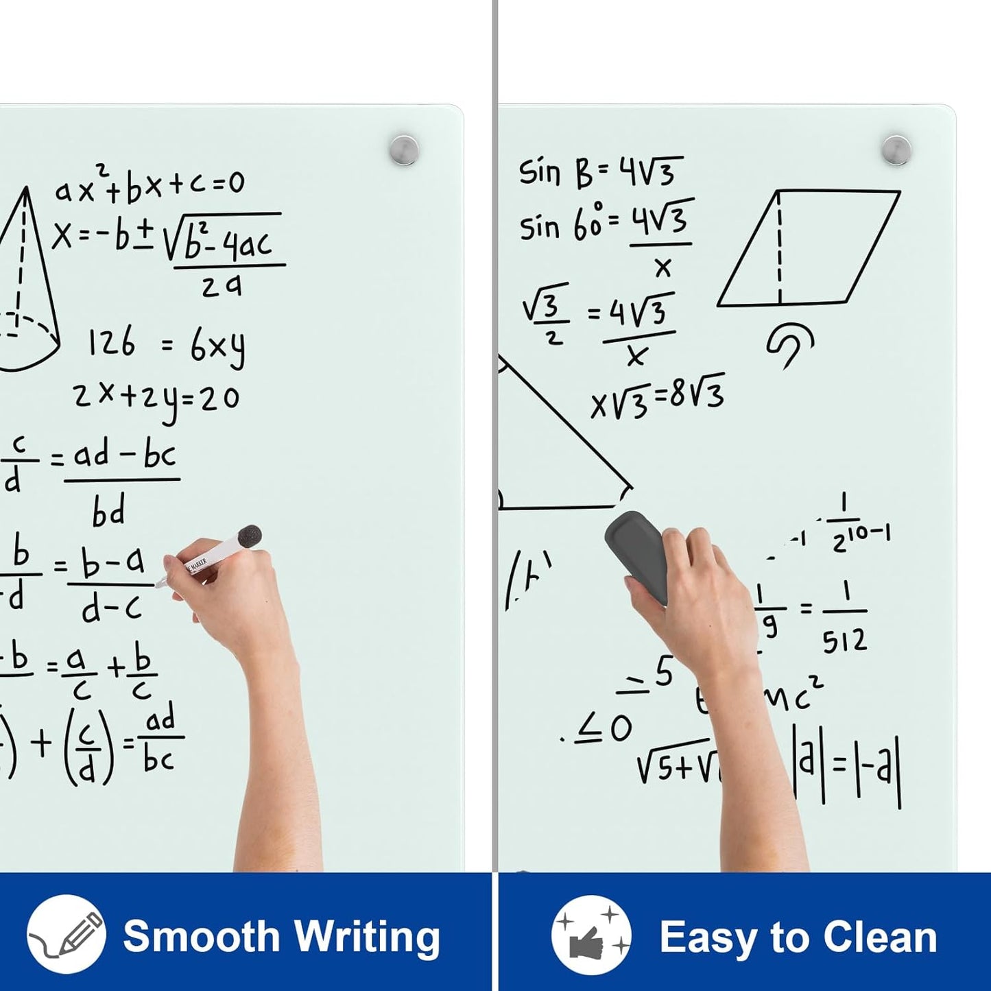 Large Glass Dry Erase Board, 96 x 48 Inches Magnetic Glass Whiteboard for Wall, 8' x 4' Frameless Board for Office, Home, School