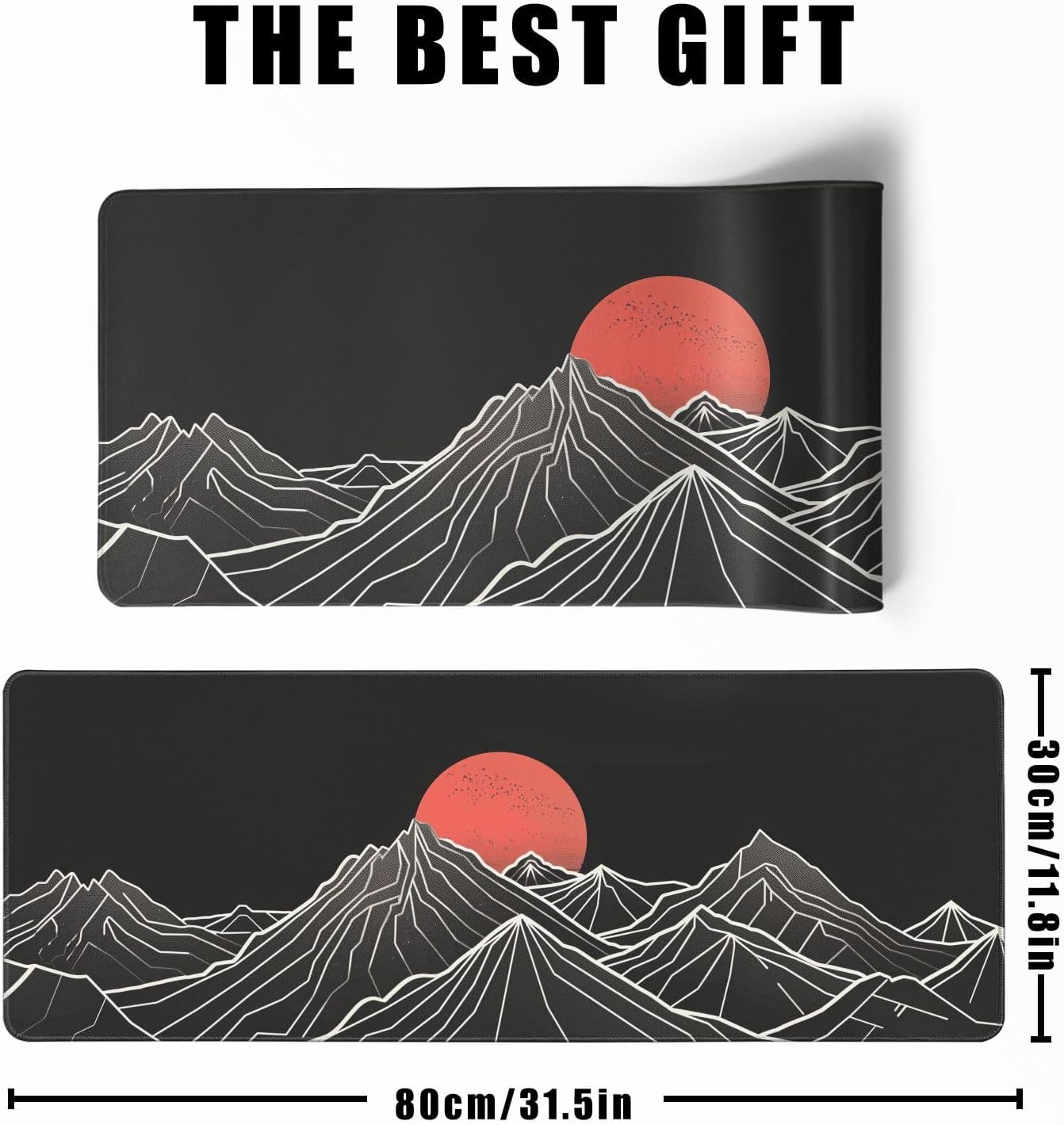 Minimalist Black Gaming Mouse Pad XL XL Large Mouse Pad Mat Long Extended Mousepad Desk Pad Non-Slip Rubber Mice Pads Stitched Edges Thin Pad (31.5x11.8 Inch)-Mountains