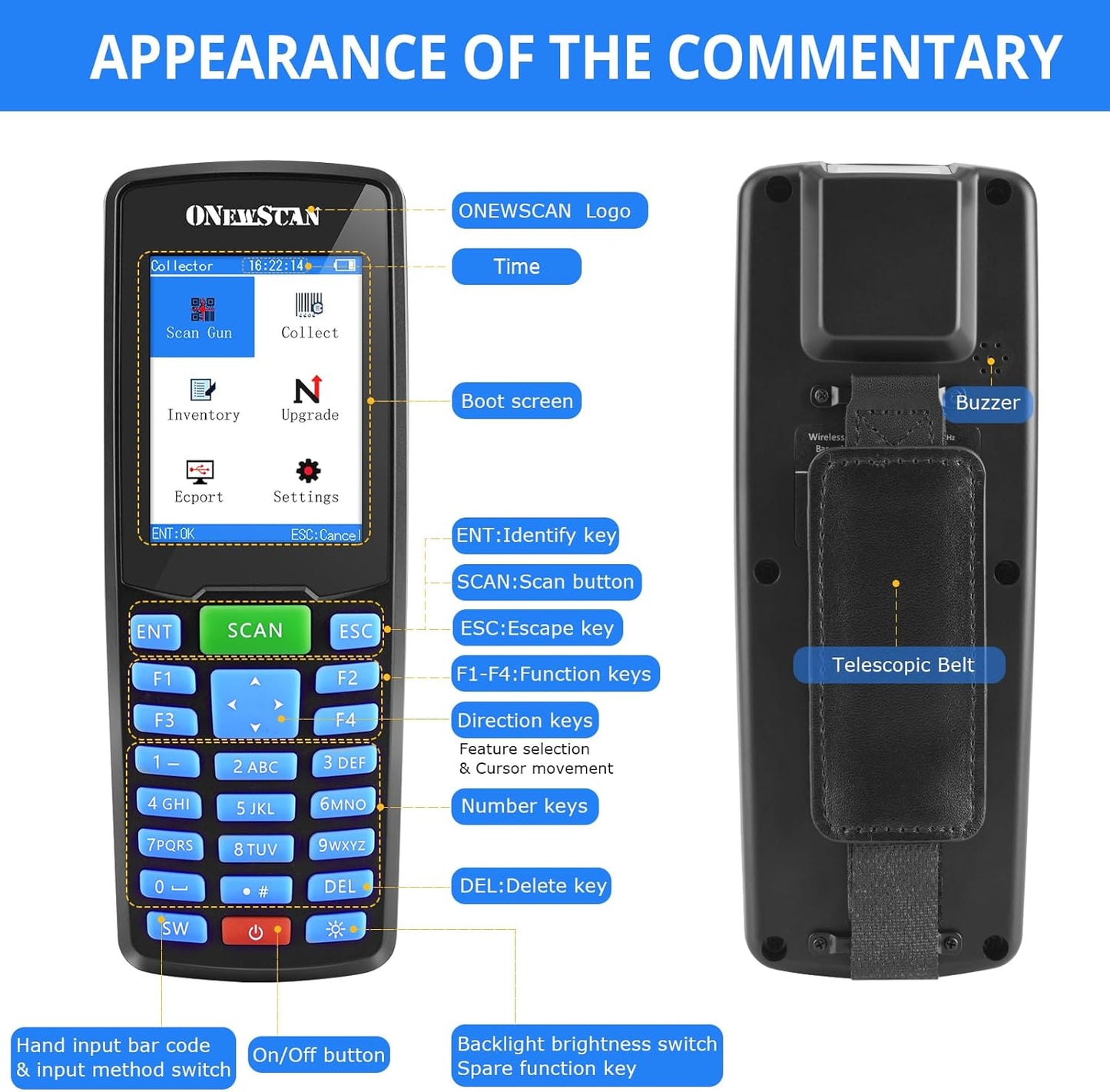 Wireless Barcode Scanner, Portable Inventory Scanner 1D&2D&PDF417 Handheld Bar Code Scanners for Collector Data Terminal Inventory Device QR Code Reader with 2.8 Inch TFT Color Screen