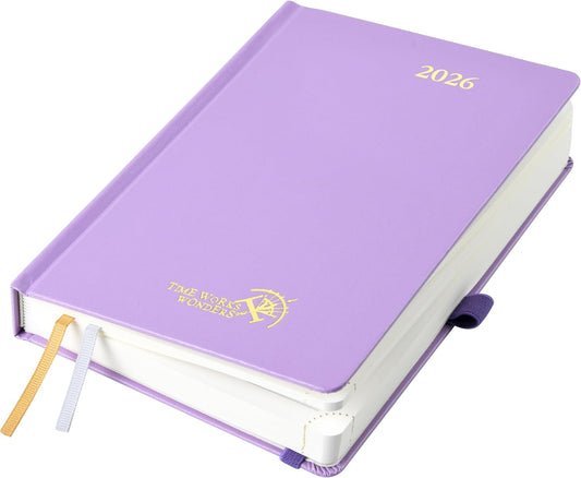 POPRUN 2026 Daily Planner One Page Per Day A5 Size Calendar (5.75" x 8.5") - 12 Months Hourly Appointment Book with Hardcover, Pocket, Pen Holder - Violet
