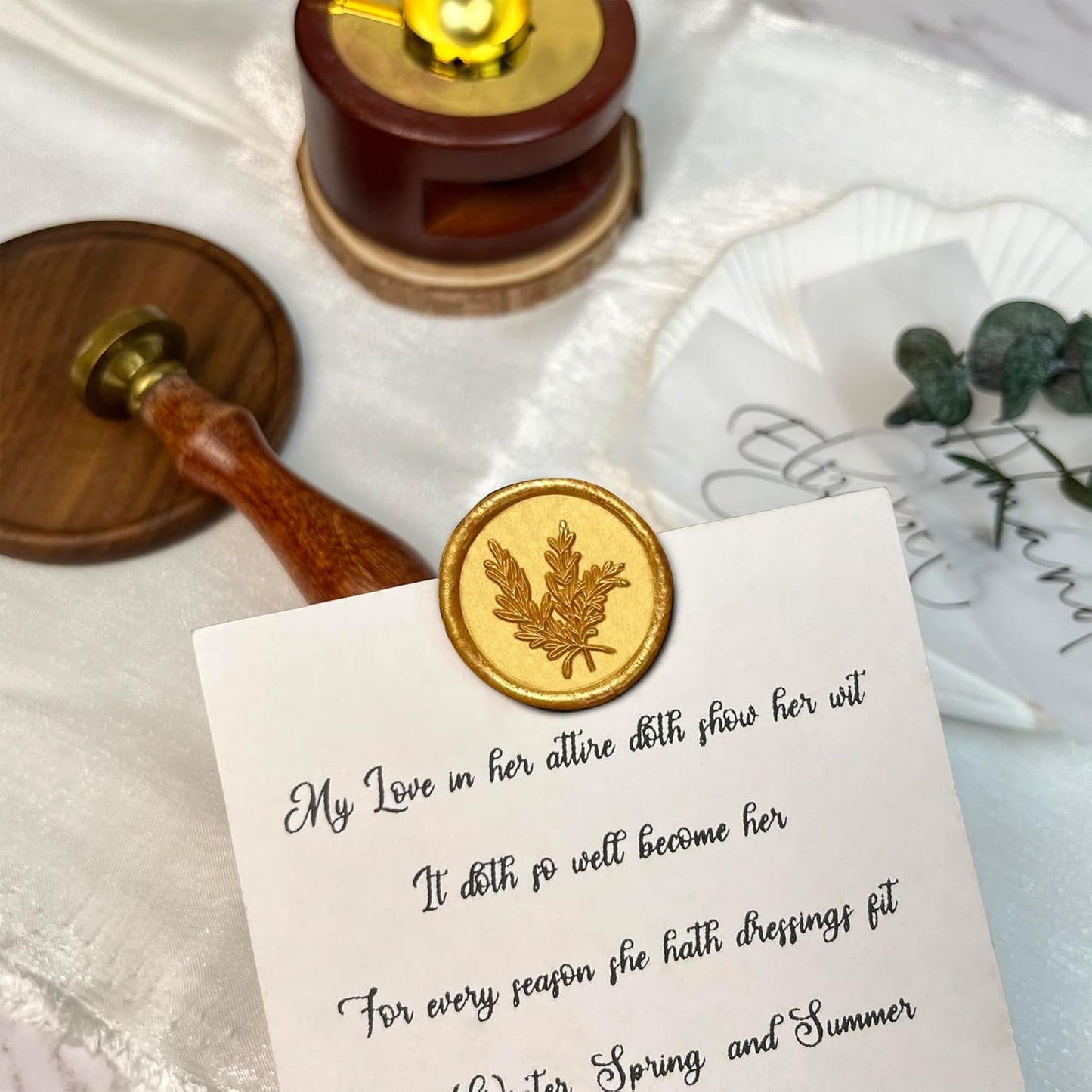 50Pcs Wax Seal Stickers Handmade Envelope Seals Self Adhesive Wax Stickers for Wedding Party Invitations, Envelope, Gift Wrap, Christmas(Rosemary Style, Gold)