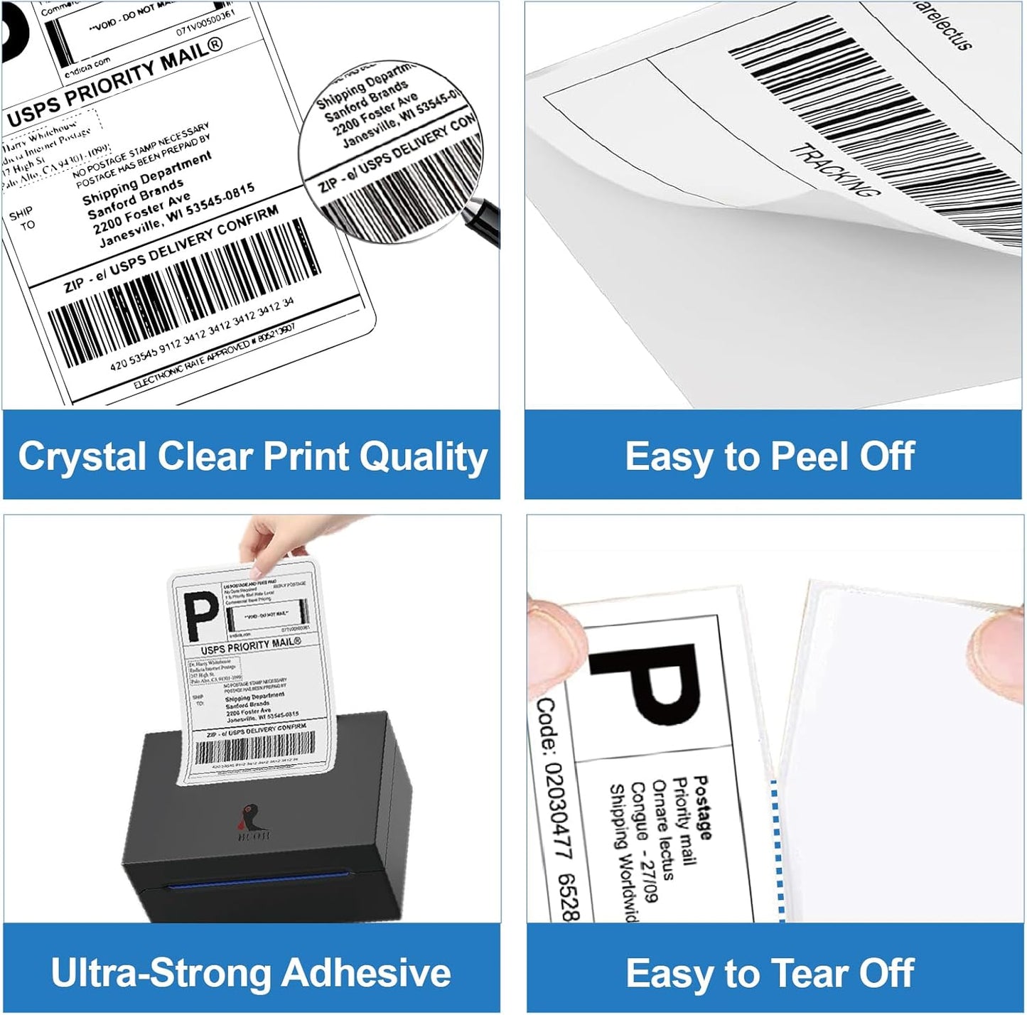 HUOJI 4x6 Direct Thermal Shipping Labels, 2 Stacks 2000 Labels, Fanfold, Compatible with Rollo, Zebra, MUNBYN Printers(Commercial Grade)