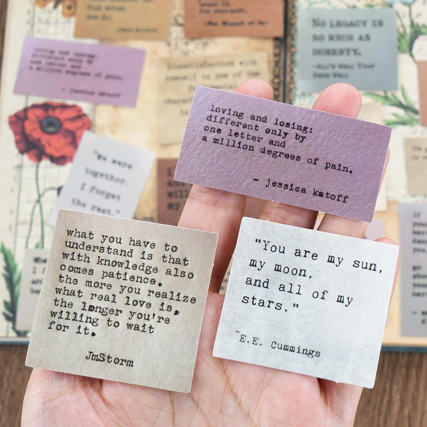 LakoArt 120 Pieces Non-repetitive Retro Typewriter Style Motivational Quote Stickers, Inspirational Vintage Journaling Stickers, Famous Words Scrapbook Sticker for Planner Bullet Junk Journal Laptop