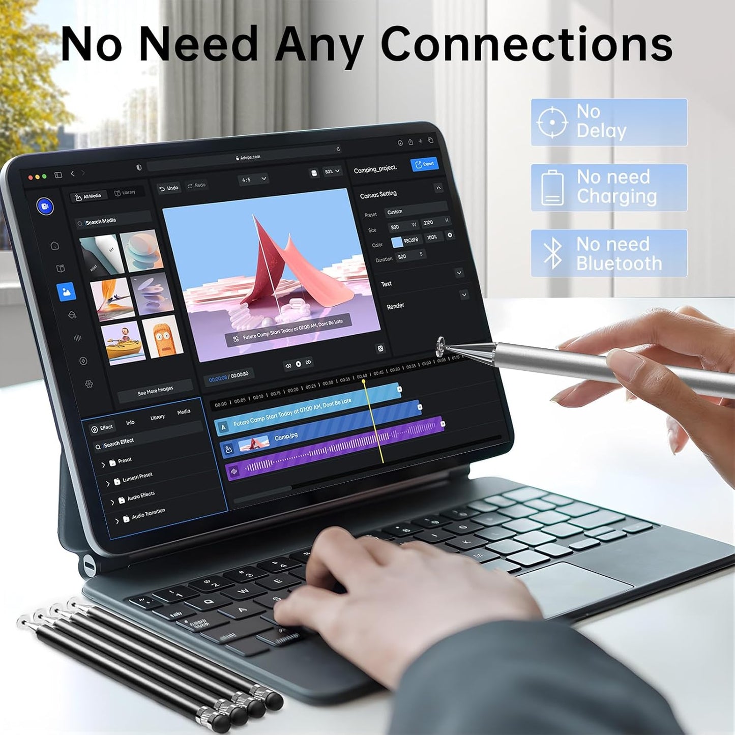 Bopomofo Stylus (5 Pcs), 2-in-1 Stylus Pen for Touchscreen, High Precision and Sensitivity, Suitable for iPhone/ipad/Android Tablets, Compatible with Touch Screens,Silver