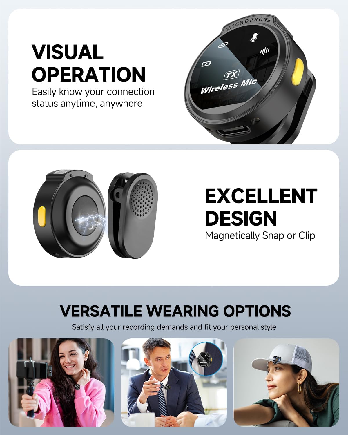 2 Pcs Professional Wireless Lavalier Microphone for iPhone iPad Android PC Camera with Adapter Included Noise Reduction Plug-Play Clip on Lapel Mic for YouTube, Recording, Vlogging, Live Streaming