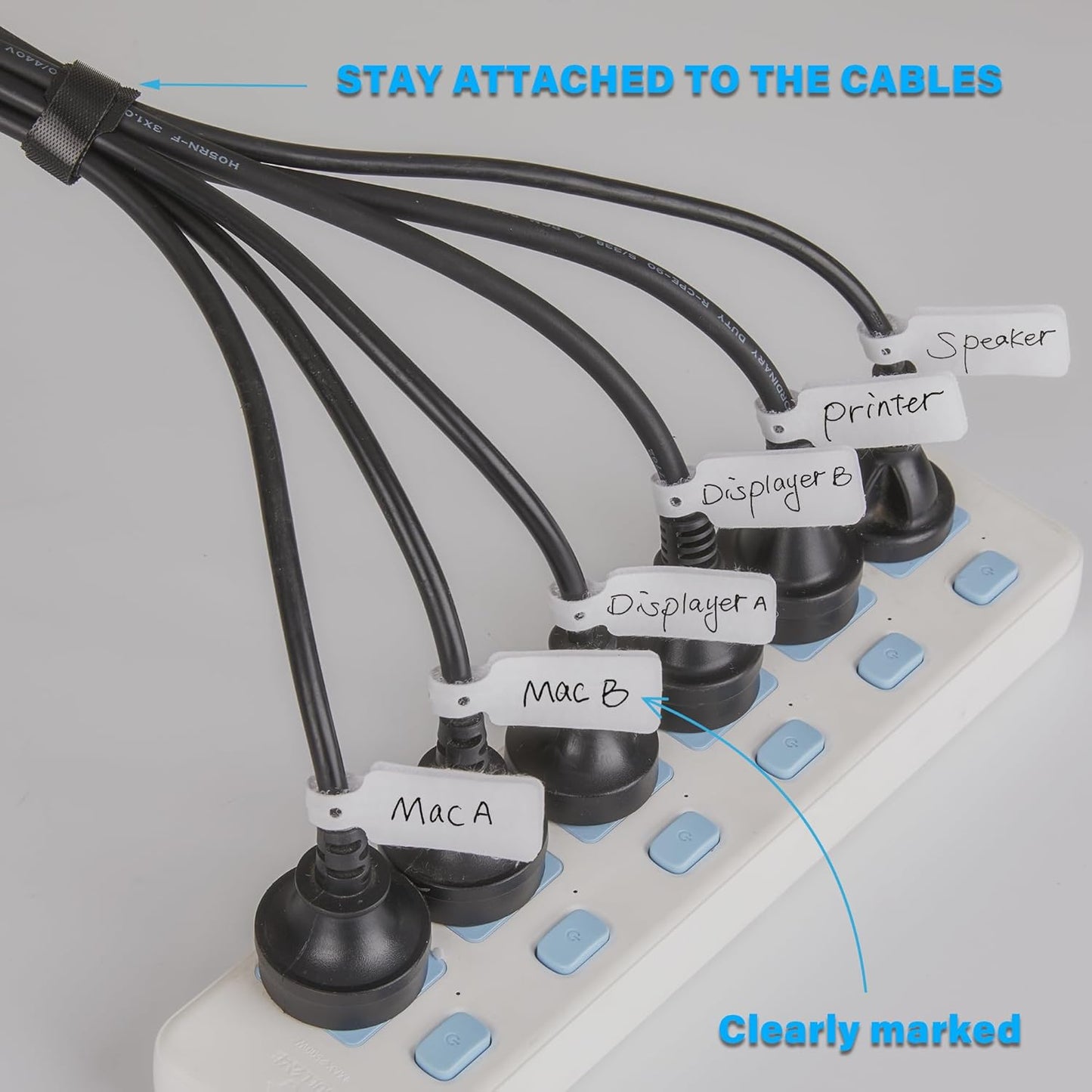 70 PCS Reusable Cable Ties with Hook and Loop, Multi-purpose Adjustable Cable Management Wire Ties & 10 PCS Cable Labels, Cord Organizer for Home, Office and Data Centers (4/6/8 Inch, Black+Grey)