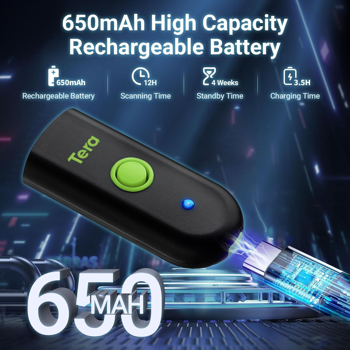 Tera Mini 1D Barcode Scanner: Pocket Waterproof Wireless Laser Scanner 3 in 1 Compatible with Bluetooth USB Wired Portable Bar Code Reader for Store Logistics Work with iOS Windows Android 1100L Green