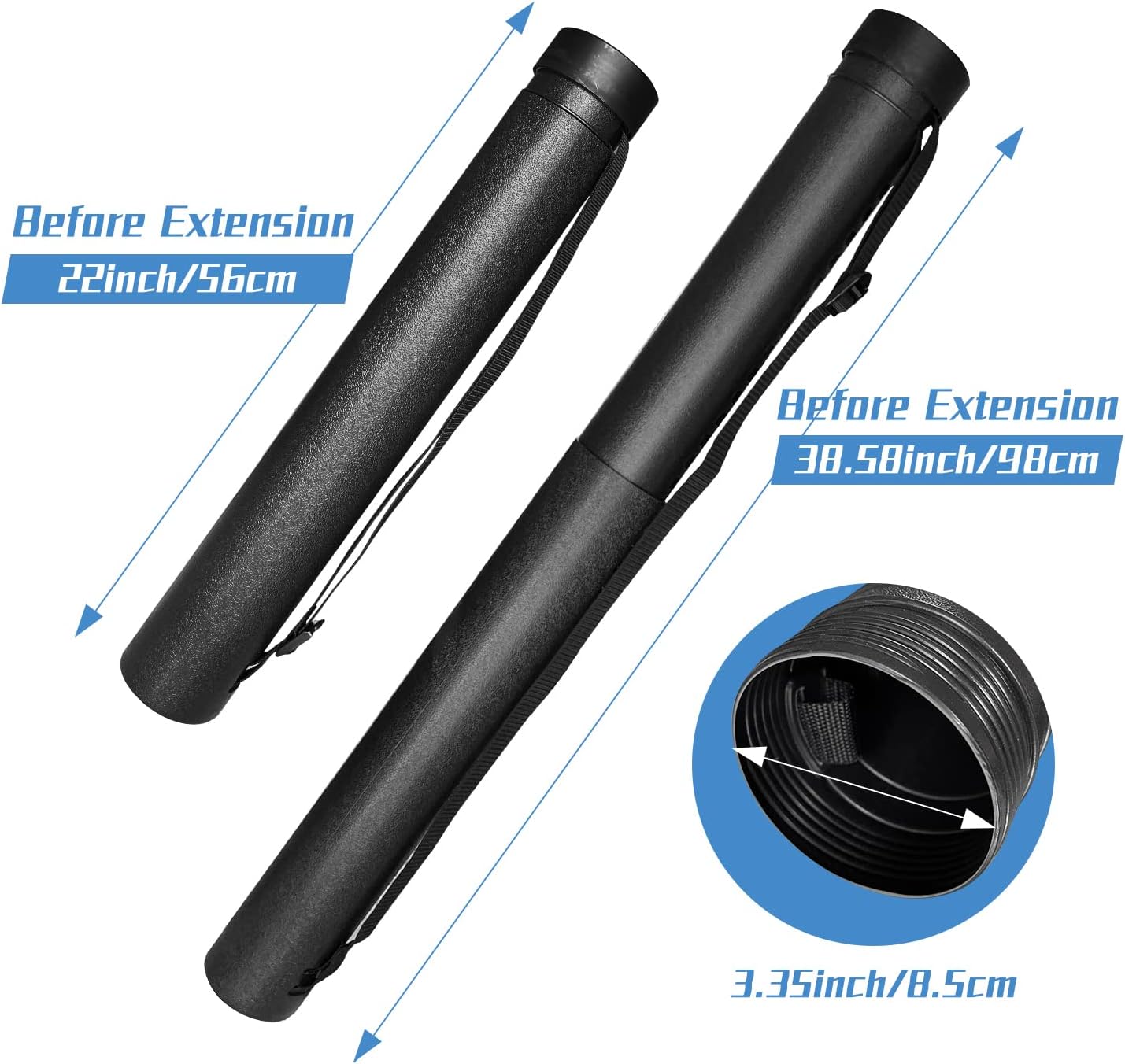 3Pack Poster Tube with Strap,Expandable Blueprint Art Mailing Transport Carrier Tubes Holders Storage,Expands from 22 to 38 inches