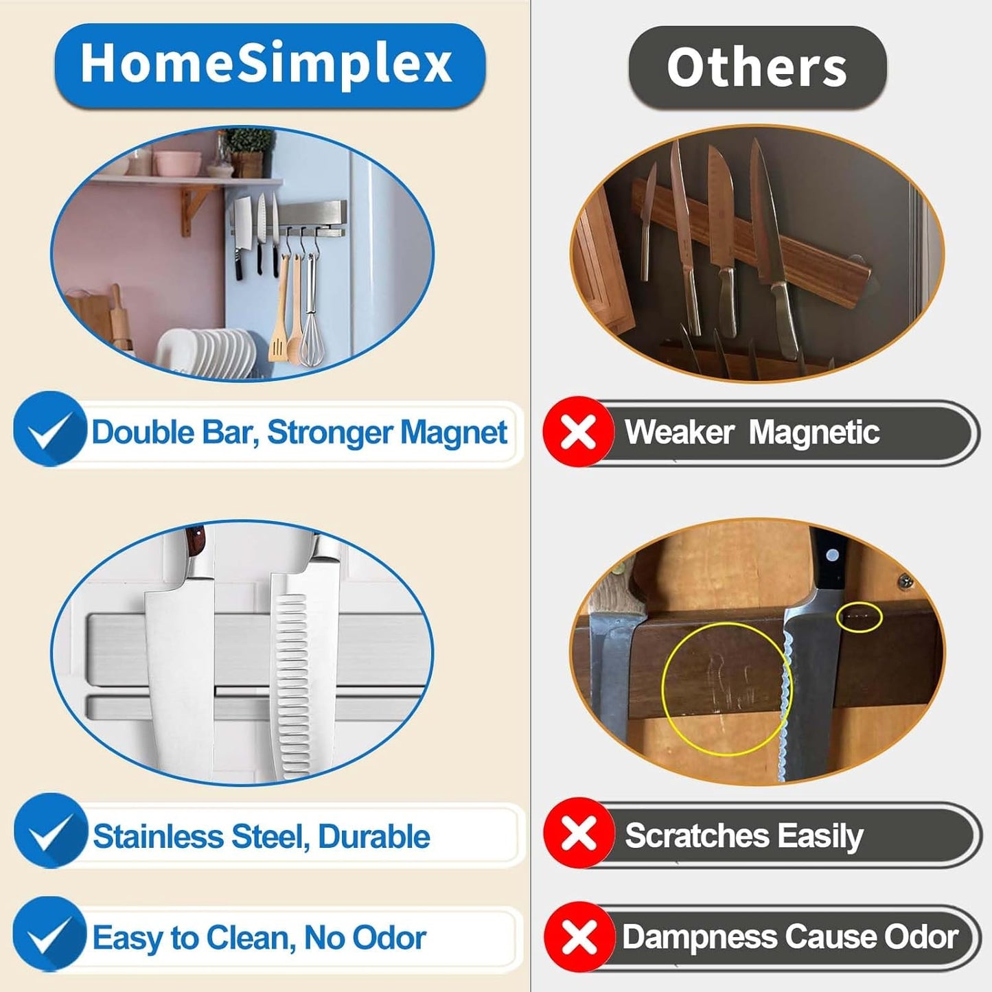 17 Inch Magnetic Knife Holder for Refrigerator with 12 Hooks - Double Sided Magnetic Knife Strip for Fridge - Premium Magnetic Knife Bar Rack - 304 Stainless Steel Kitchen Utensil Hanger