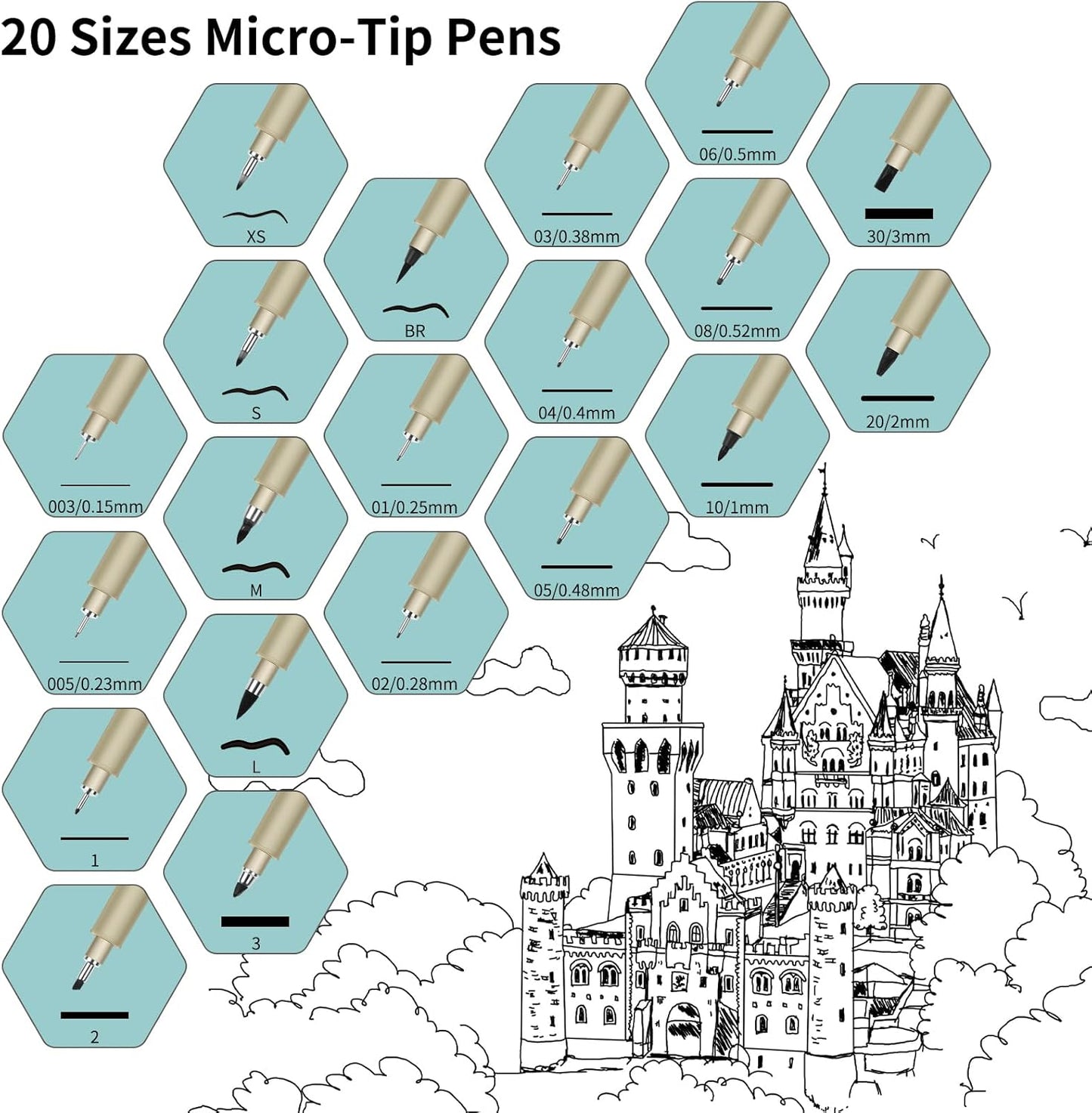 03 Micro Pen, Black Fine Point Pen with Waterproof Archival Ink, 0.38mm Fineliner Ink Pens for Artist Illustration, Sketching, Anime, Manga, Technical Drawing and Scrapbooking