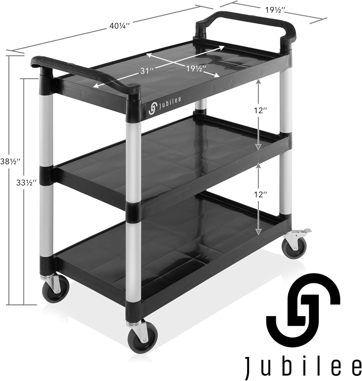 Jubilee Heavy-Duty 3-Tier Utility Service Cart with Wheels, 40.25" x 38.5"