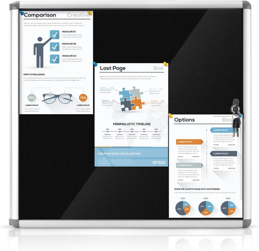 Enclosed Bulletin Board Lockable Display Case Message Board with Locking Door for Indoor, Black Felt, Silver Aluminum Frame, 28x26 inch (6xA4)