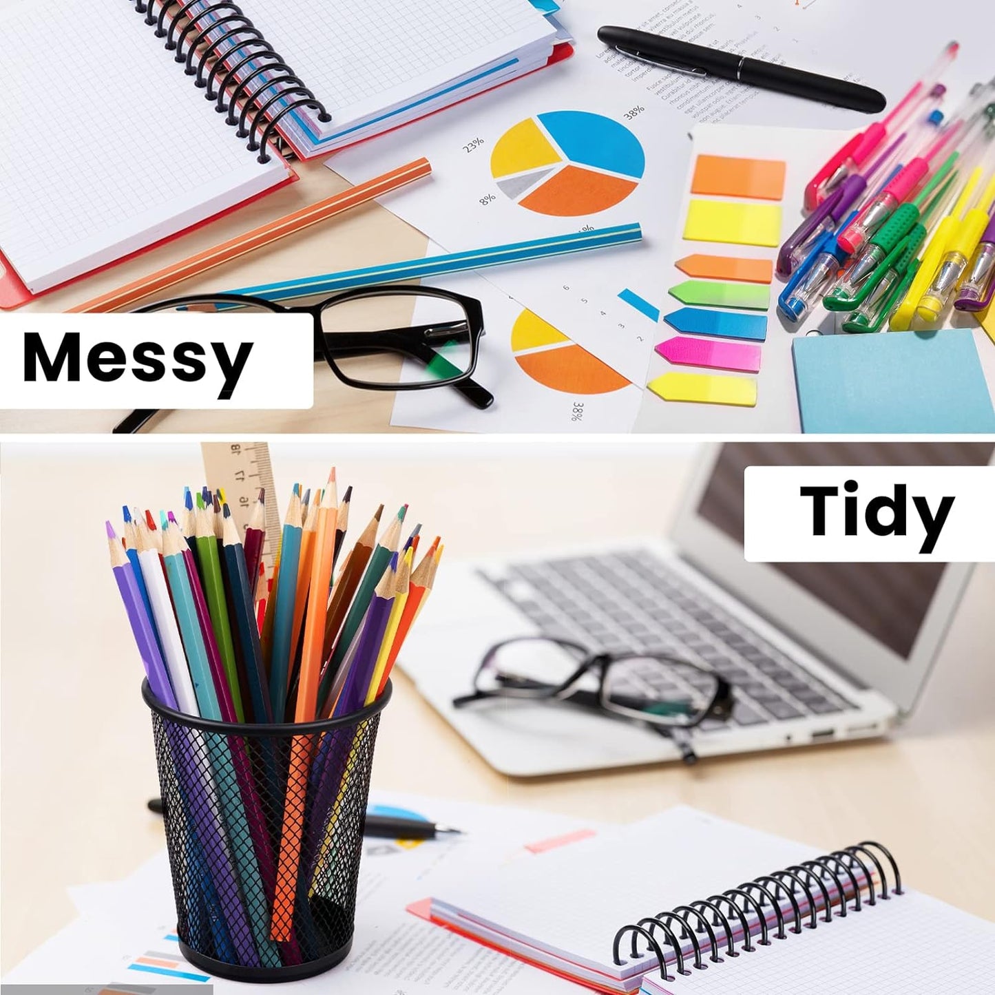 QYH Mesh Pencil Holder Metal Pen Cup Black for Desk 6 Packs