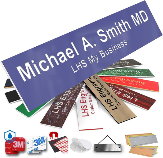 Engraved Name Plates for Door Sign Personalized Purple Plastic Plaque with White Letters - Made in USA 2x8 B13