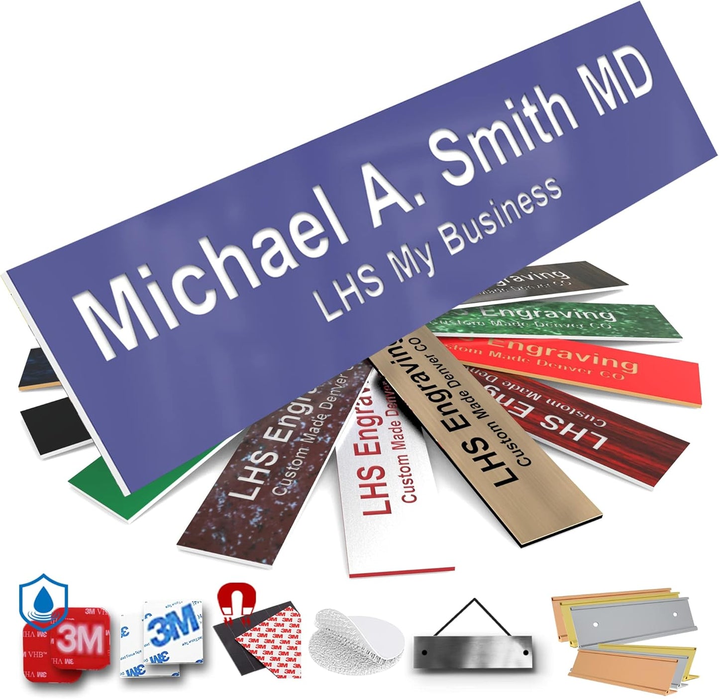 Engraved Name Plates for Door Sign Personalized Purple Plastic Plaque with White Letters - Made in USA 2x12 B13