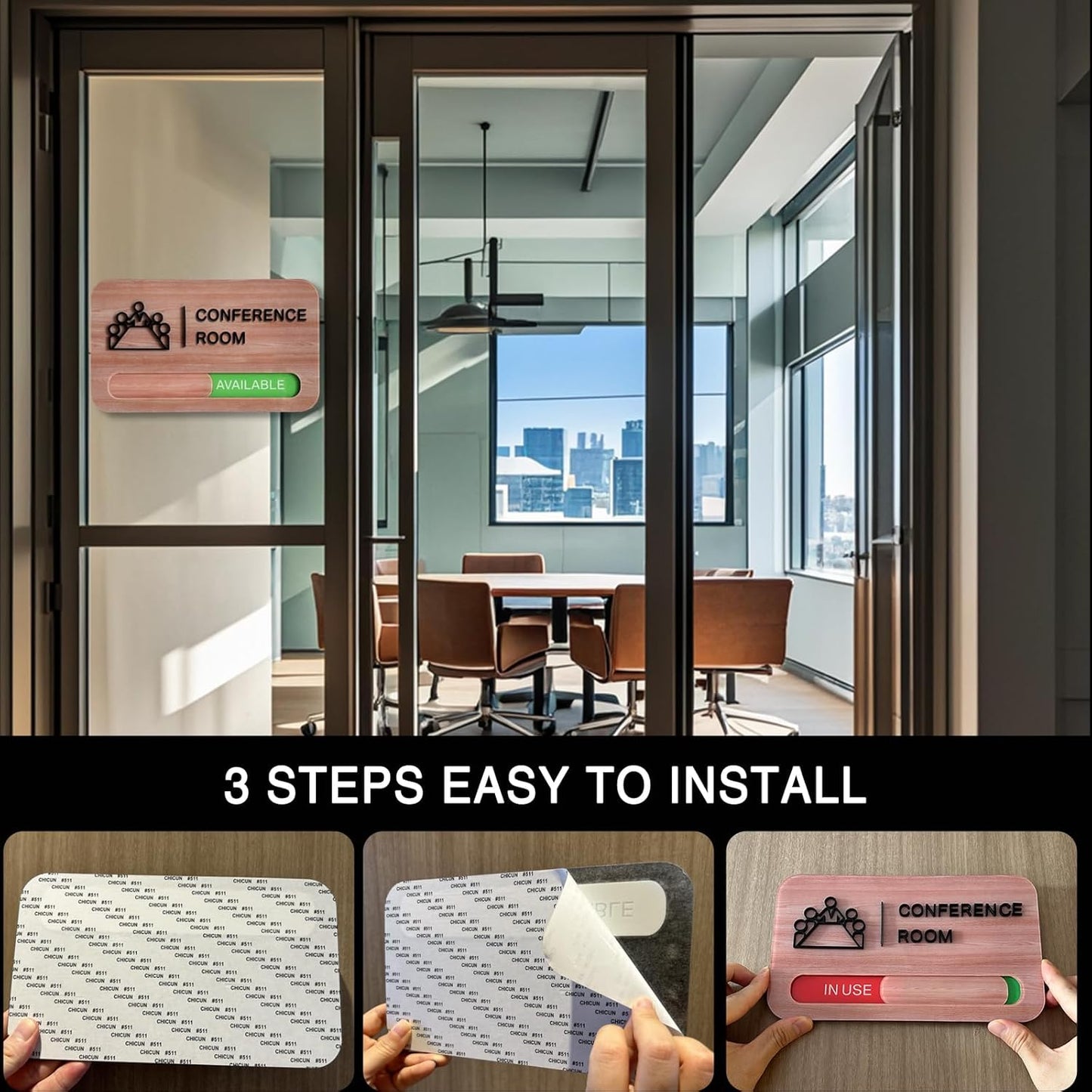 Conference Room Door Signs,Meeting In Progress Sign,Sturdy Acrylic,8.8 * 5.1 inch,Signs for Office, In use/Available Office Door Sign