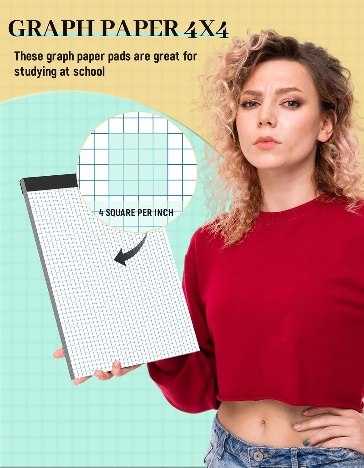 Graph Paper Pads 8.5 x 11, 4x4 Quad Ruled, 3 Pack Grid Paper Pad 8.5 x 11, 30 Sheets Perforated Blueprint Quadrille Letter Size Graphing Notebook for Drafting, Drawing, Engineering