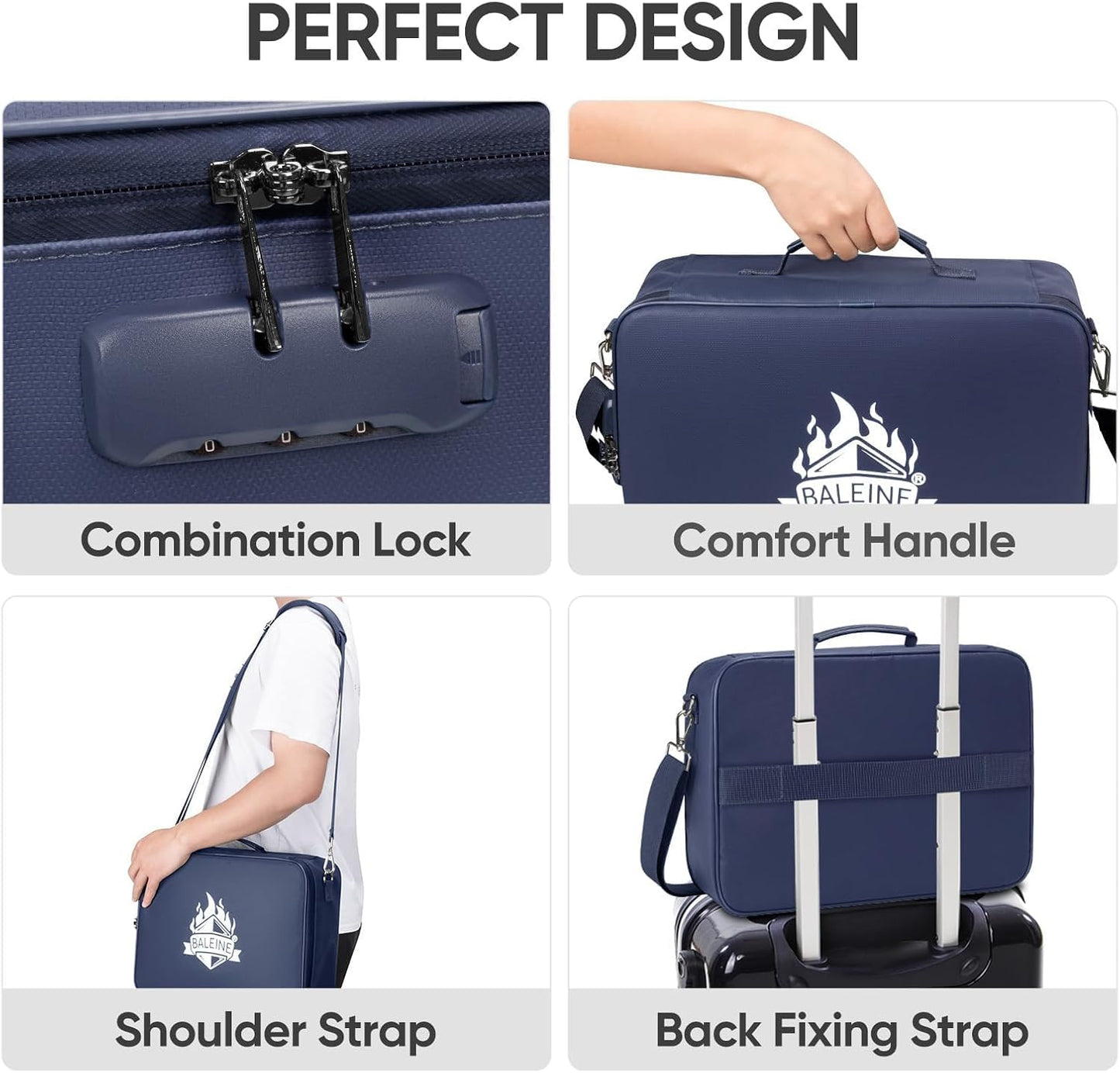 BALEINE Fireproof Document Box with Lock, Portable Fireproof Document Bag Waterproof Fire Proof File Boxes for Documents, File Organizer Box for Important Paperwork (Blue, 15''x11''x4'')