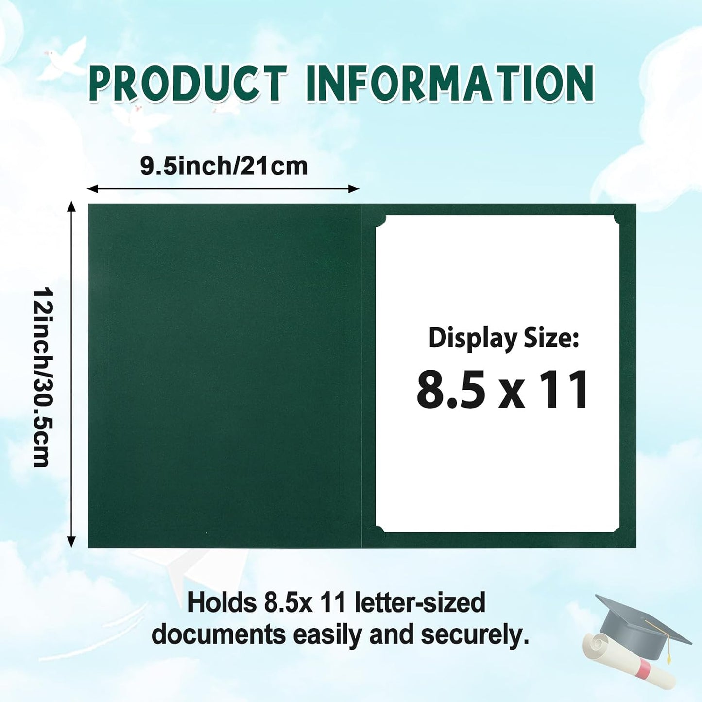 gisgfim 100Pcs Certificate Holders Diploma Covers Single Sided Gold Foil Border Award Certificate Covers for Letter Size 8.5x11 Certificates Cardstock Document Papers Storage Organizer (Green)