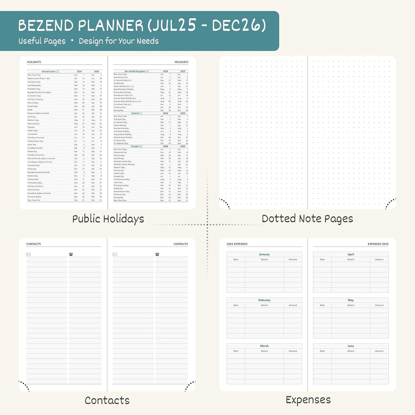 BEZEND Pocket Planner 2025-2026 Weekly and Monthly, 3.5" x 6" Academic Planner (Jul 25-Dec 26) 18-Month Mid-Year Calendar Book, Storage Pocket, Pen Holder, PU Leather Hardcover - Black