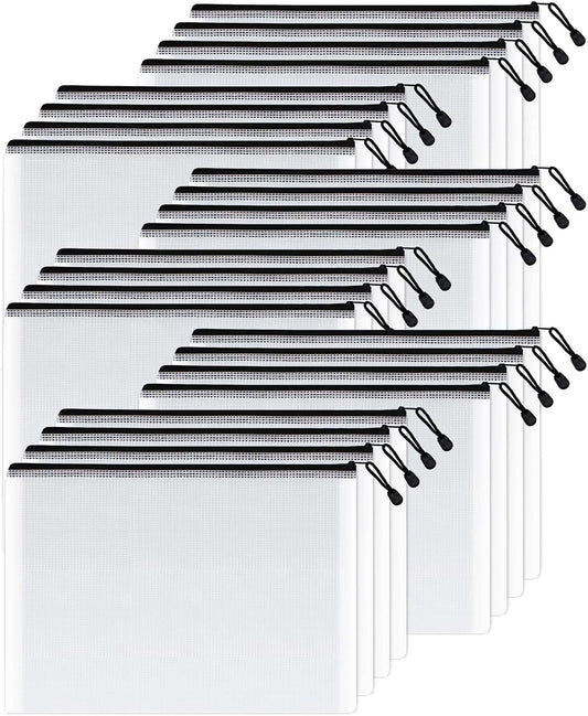 SUNEE Mesh Zipper Pouch 11x16 in (Black, 24 Packs),Extra Large Water-Resistant Zip Bag for School Office Supplies, Puzzles & Games Organizing Storage