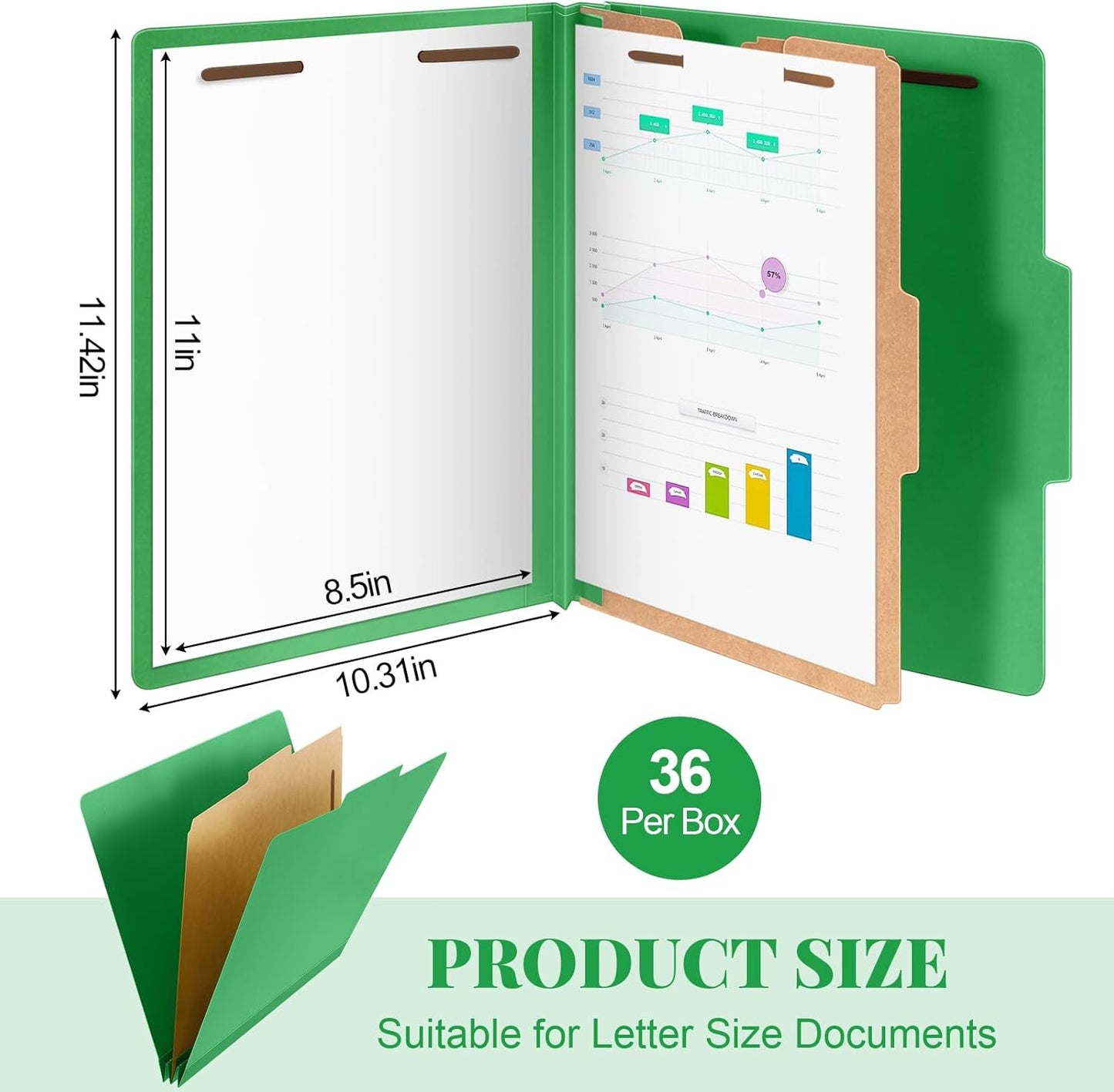 36 Pcs Classification Folders Letter Size, 1 Divider Pressboard File Folder with Fasteners, Expanding File Organizer Bulk for Teachers, Clergy, Office, Church, Christmas Donations (Green)
