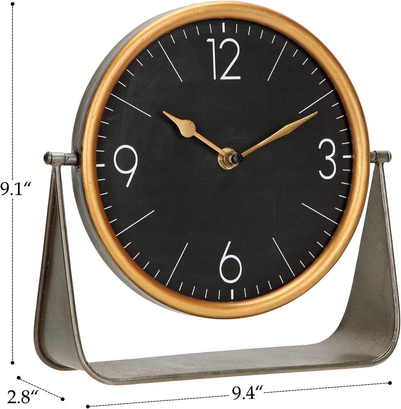 NIKKY HOME Vintage Table Clock, Black Desk Clock on Stand Decorative Desk and Shelf Clocks Metal Tabletop Clock Silent Non-Ticking with Battery Powered for Living Room