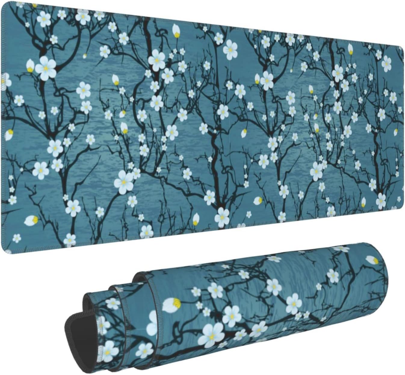 Japanese Cherry Blossom Extended Gaming Mouse Pad Large Desk Mat with Non-Slip Rubber Base and Stitched Edges,Keyboard Mouse Mat Desk Pad for Work,Game,Office,Home 35.4 * 15.7 Inch