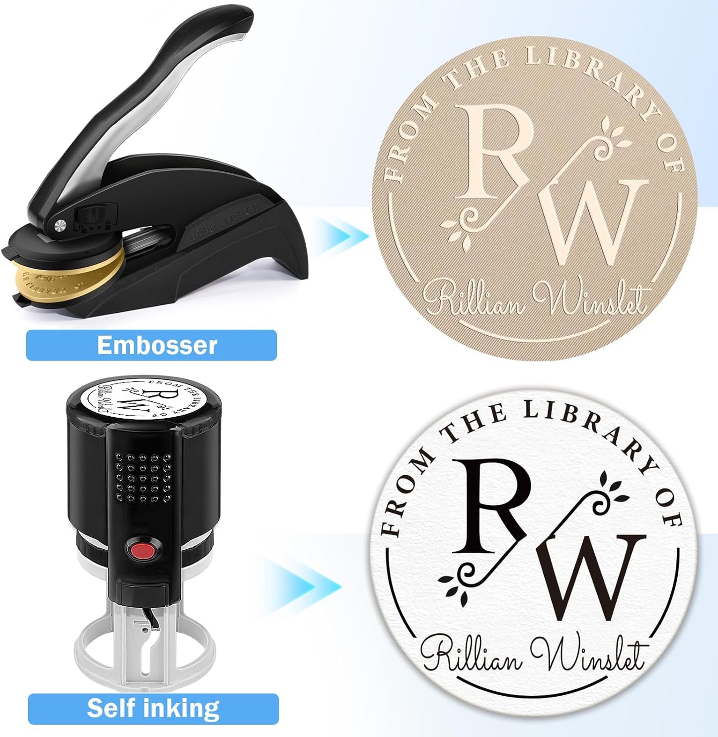 Custom Book Embosser | Personalized Book Embosser | Monogram Self-Inking Stamp | from The Library of Book Stamps(Initials 3)