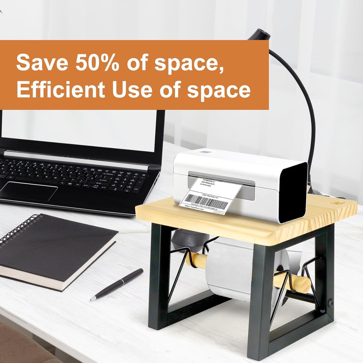 Label Holder for Rolls and Fanfold Labels, Thermal Label Holder Thermal Printer Stand Accessory for Desktop, Ecommerce, Small Business