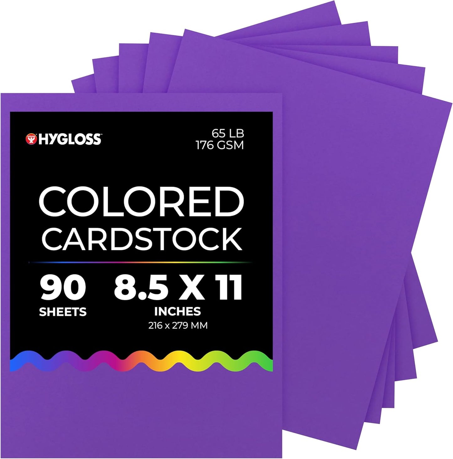 Hygloss Purple Bright Colored Cardstock - 8.5x11-Inch, 90 Sheets, 65 lb/ 176 gsm, Fade-Resistant, Acid-Free Color Card Stock Paper